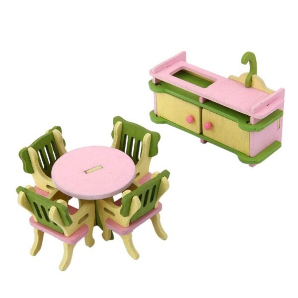 Set Muebles de Comedor Cocina Miniatura Madera Decoración para Casa de Muñecas